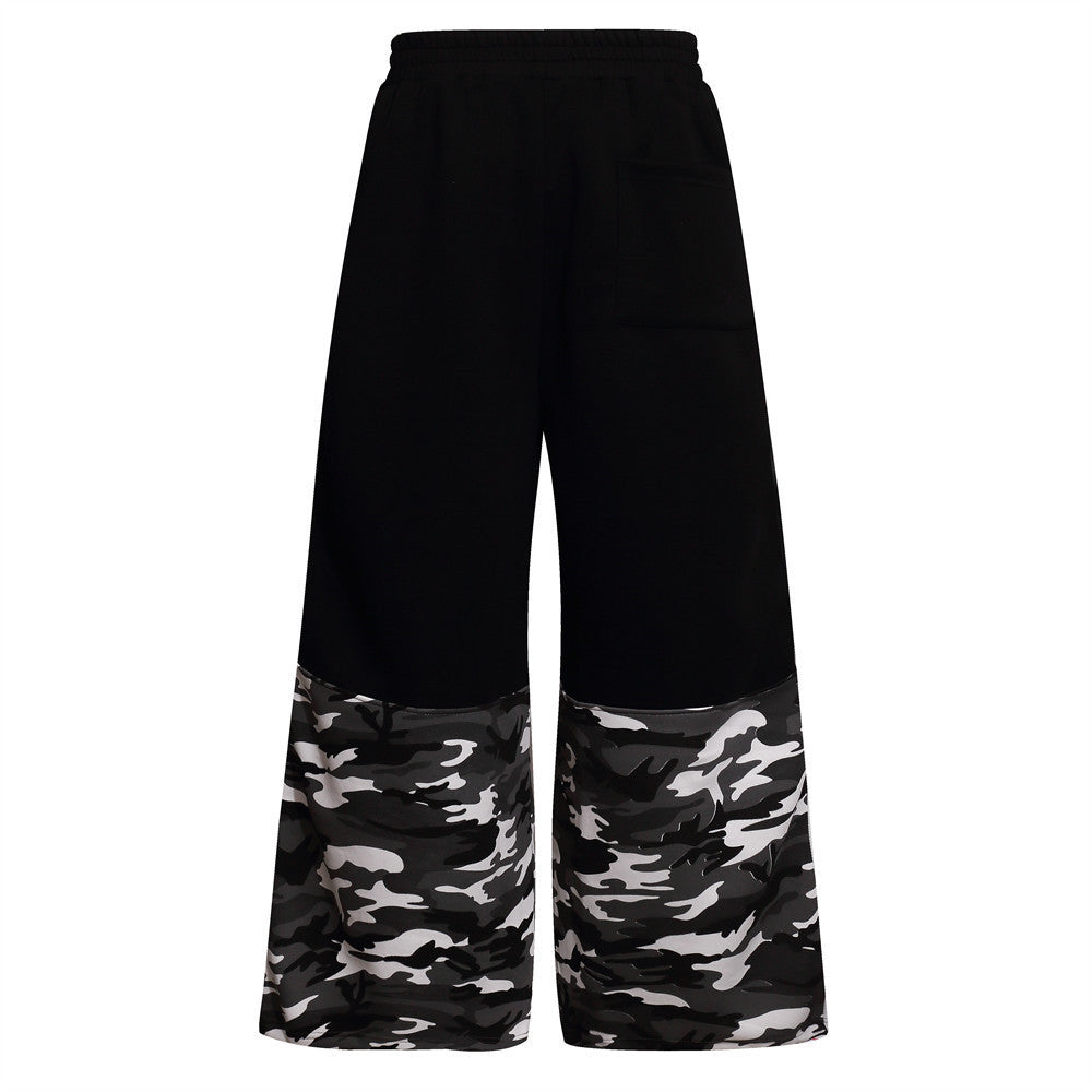 Men's Wide-Leg Track Pants with Camo Print, Cross Graphic & Side Stripes