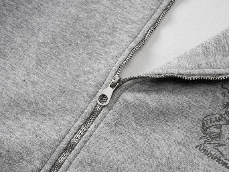 Zip-Hoodie mit Kapuze mit Teufelsohren – Gothic-Kreuz-Graphic-Sweatshirt im Streetwear-Stil