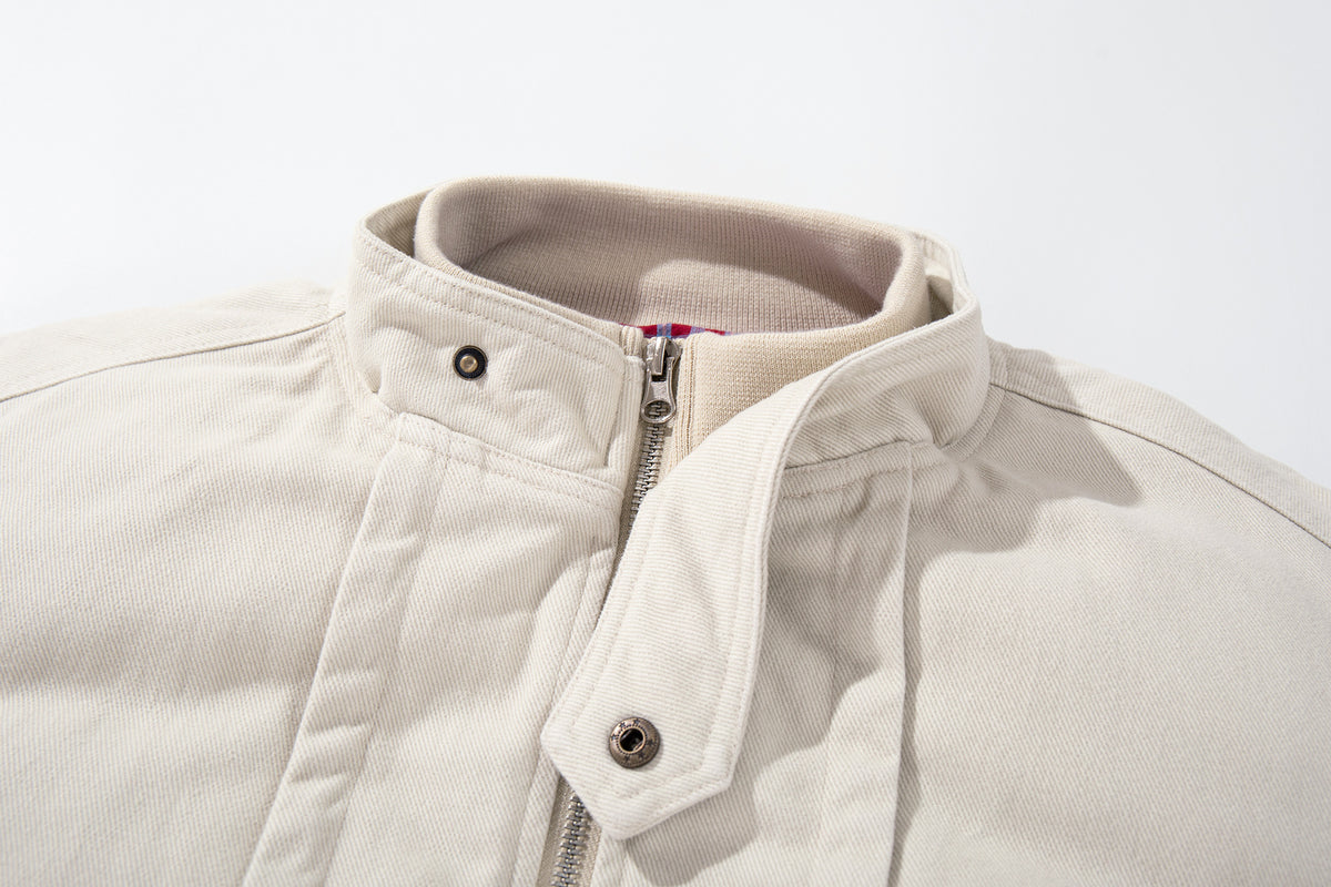 Men's Padded Bomber Jacket – Stand Collar, Full-Zip, Cream