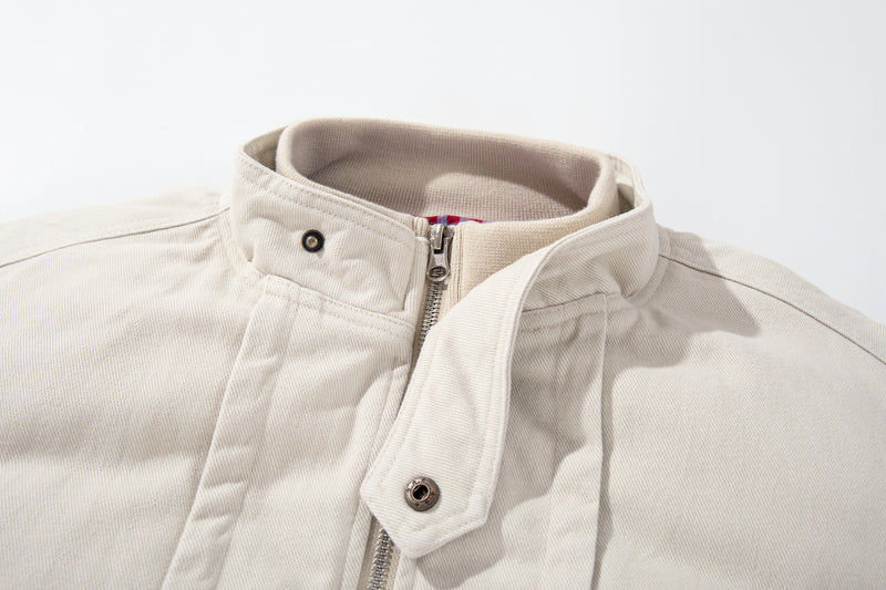 Men's Padded Bomber Jacket – Stand Collar, Full-Zip, Cream