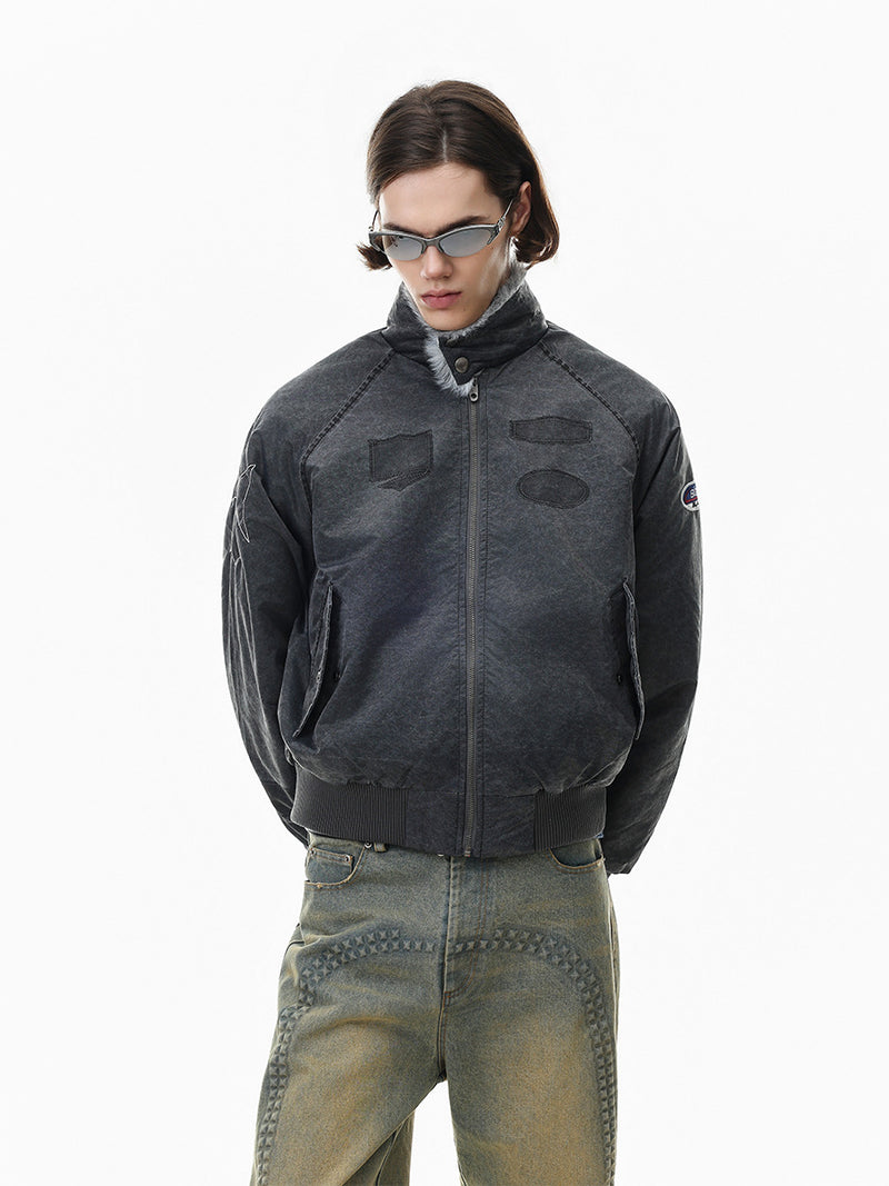Men's Padded Bomber Jacket with Faux Fur Collar – Oversized Flight Jacket