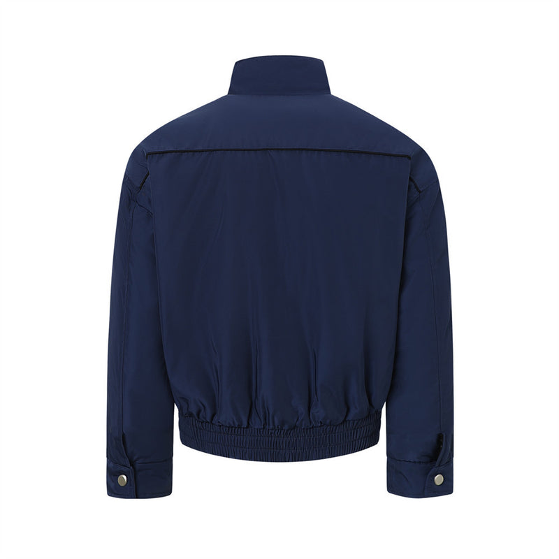 Men's Stand Collar Bomber Jacket with Padded Lining and Curved Seam Detail