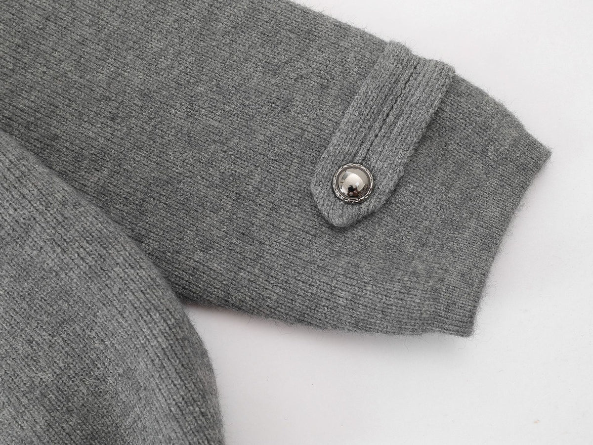 Military-Style Knit Zip Cardigan Sweater with Decorative Button Tabs