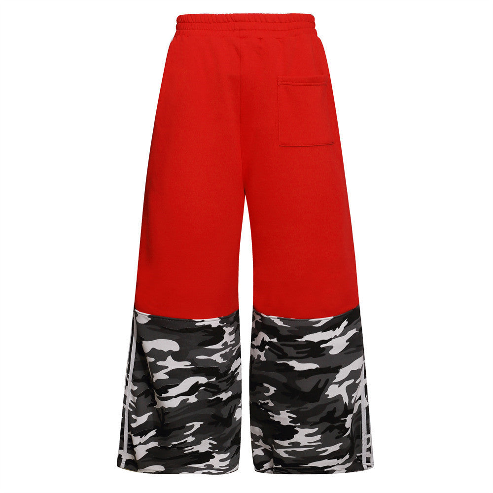Men's Wide-Leg Track Pants with Camo Print, Cross Graphic & Side Stripes