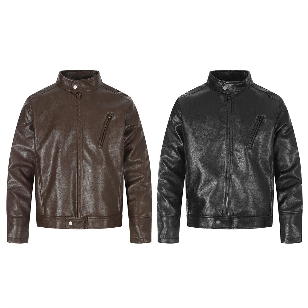 Veste biker moto homme en similicuir PU – Veste streetwear zippée à col montant