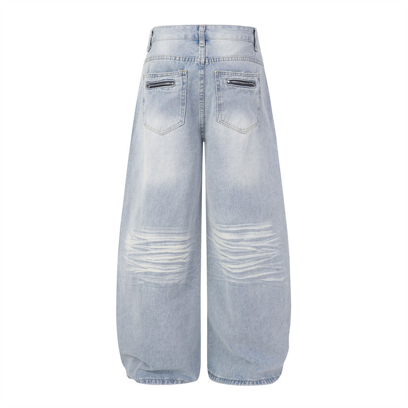 Men's Distressed Wide-Leg Baggy Jeans – Light Wash Vintage Punk Style