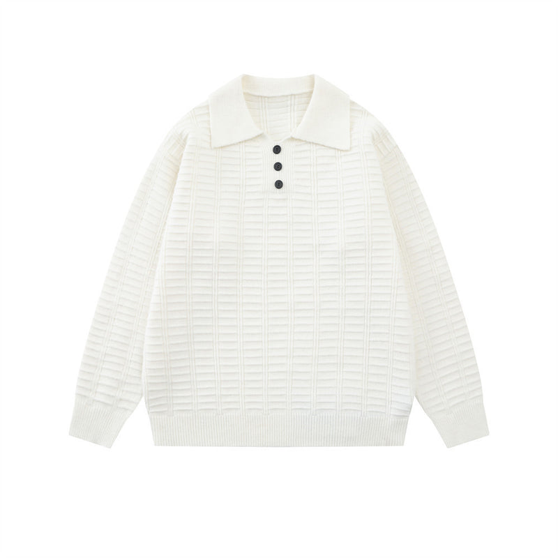 Polo-pull homme en maille texturée – Pull col boutonné à manches longues