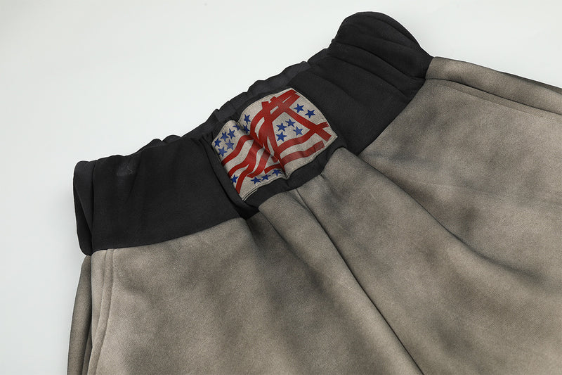 Wide-Leg Sweatpants with Iron Cross Graffiti Print – Washed Streetwear Baggy