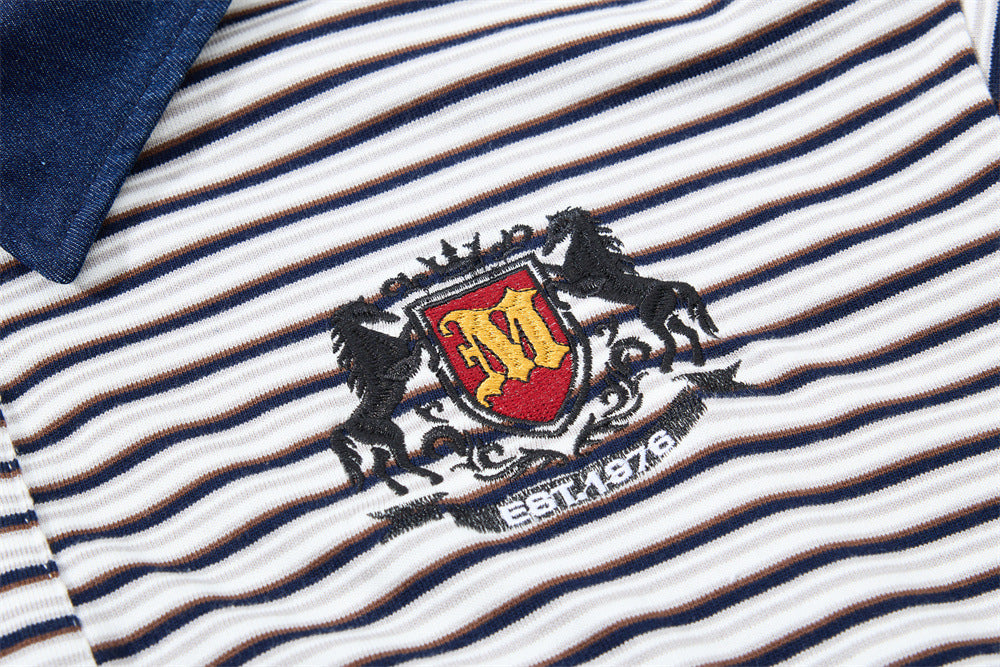 American Vintage Striped Polo Shirt – Mafaer Racing Embroidered Short Sleeve