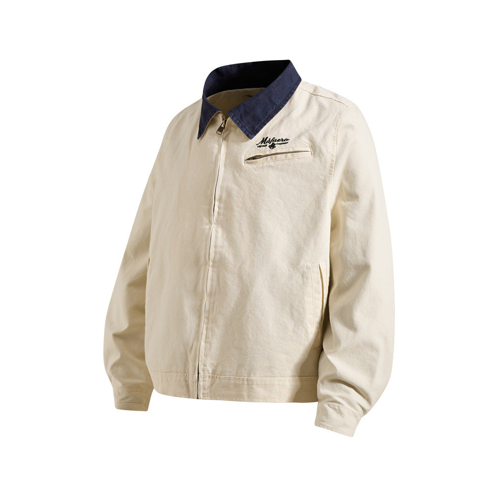 Men's Canvas Workwear Zip Jacket with Contrast Corduroy Collar
