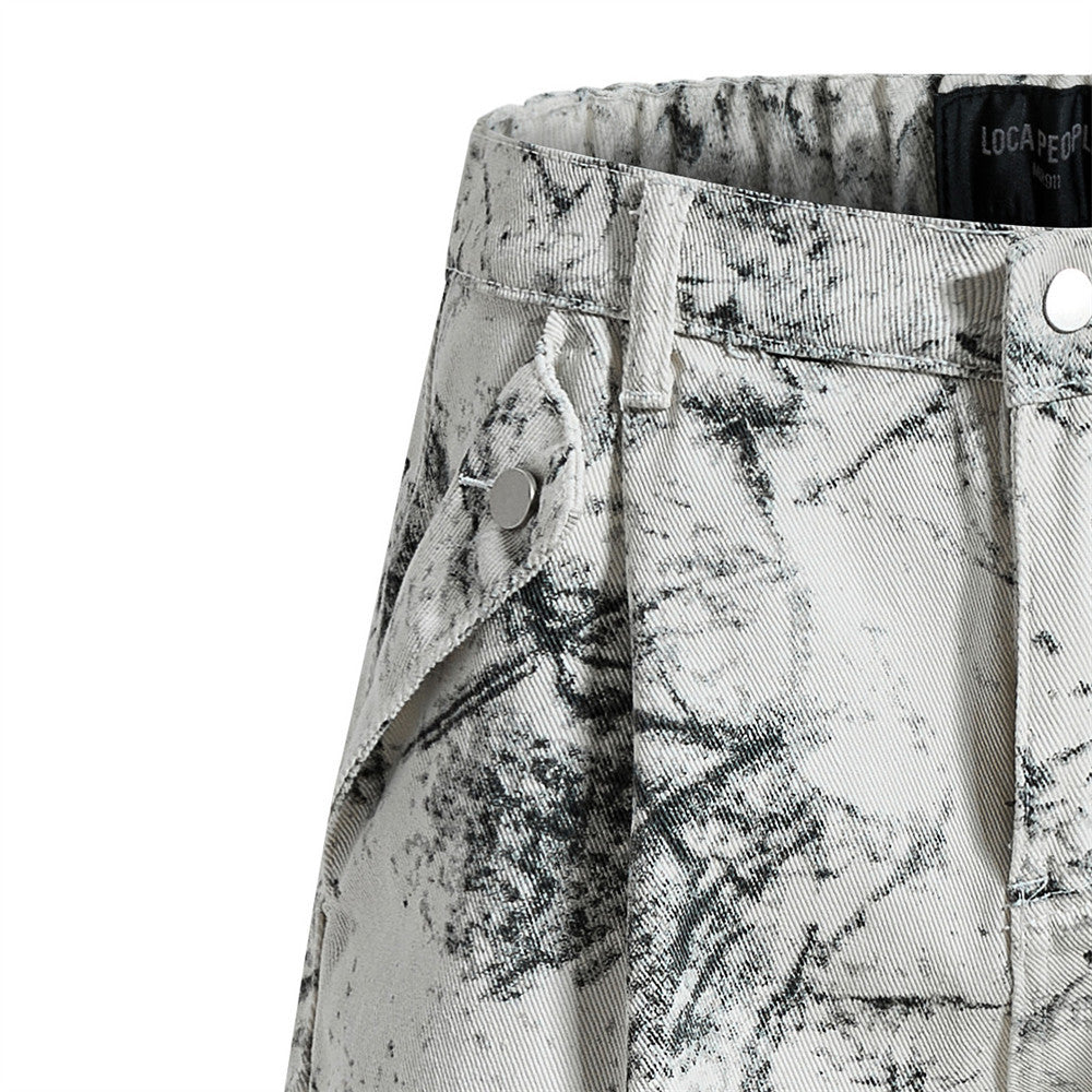 Hose mit weitem, geschwungenem Bein – Ink-Wash-Print, Falten und lockere Baggy-Passform