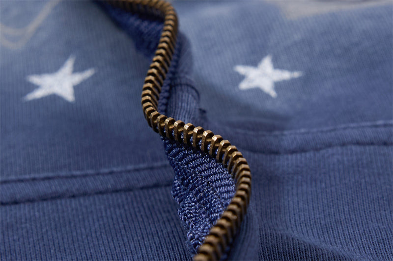 Sudadera con Capucha y Cremallera, Estampado de Estrellas, Corte Extragrande para Hombre