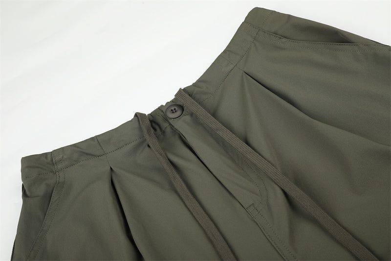 Wide-Leg Parachute Pants – Pleated Drawstring Trousers with Ruched Detail