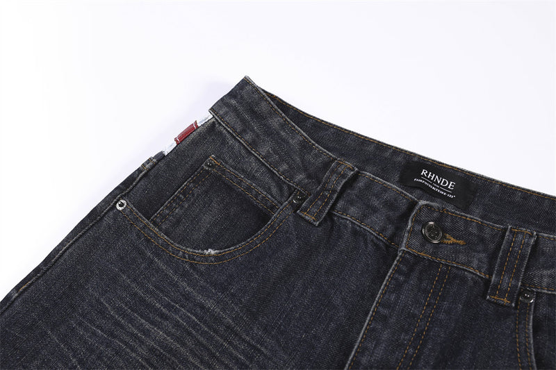 Wide-Leg Jeans with Union Jack Leather Waistband Detail