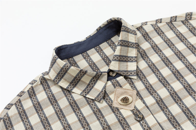 Oversized Plaid Long Sleeve Button-Up Shirt – Relaxed Fit Vintage Check