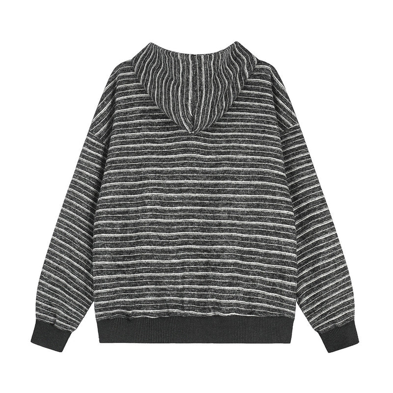 Striped Zip-Up Hoodie with Gold Star Embroidery – Relaxed Fit