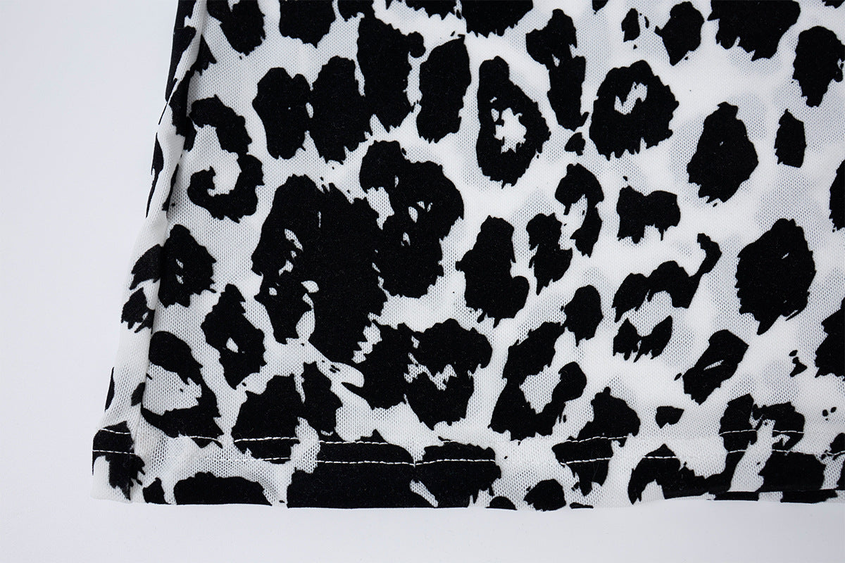 Leopard Print Turtleneck Long Sleeve Slim-Fit Shirt
