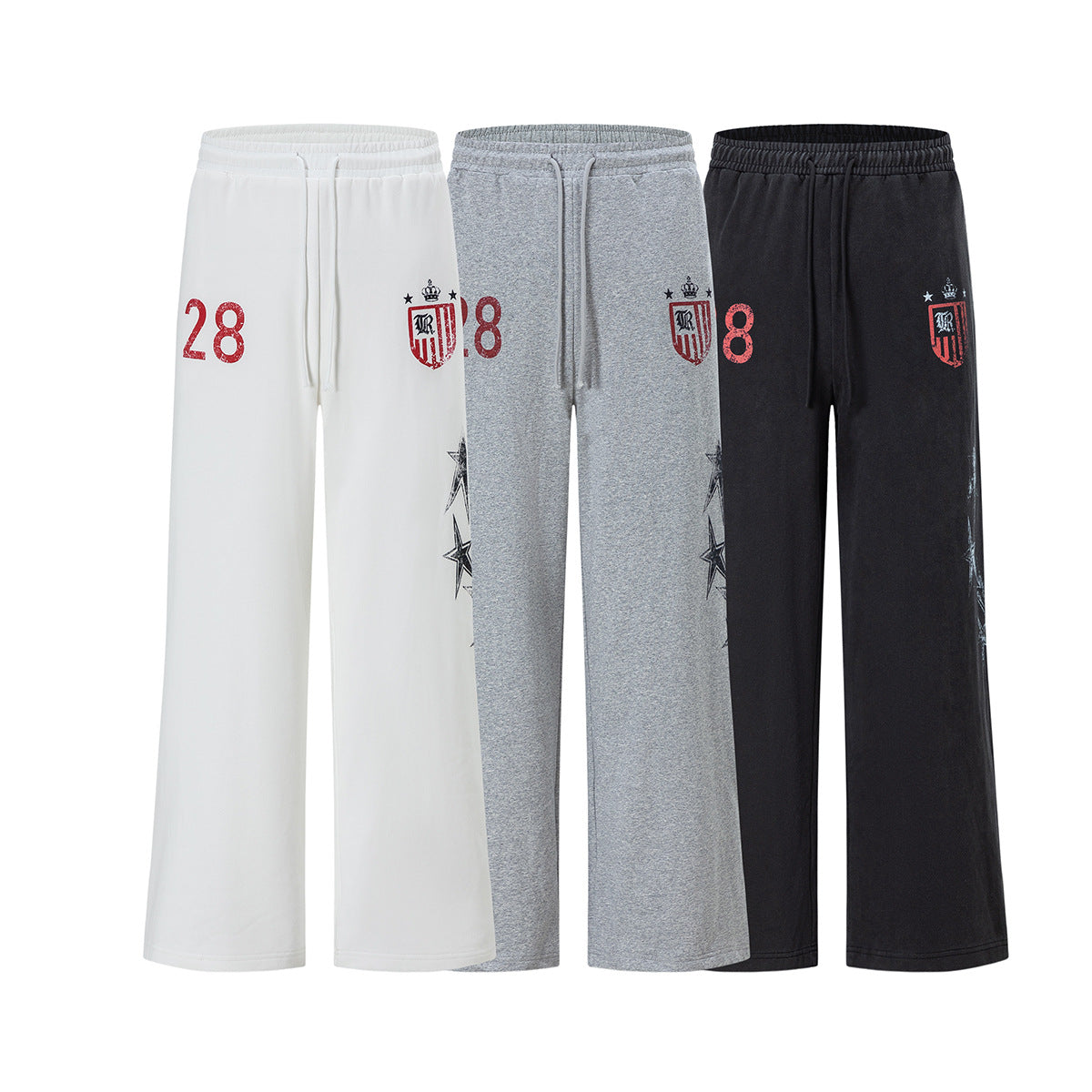 Pantalon de survêtement wide leg avec écusson varsity et motif graphique numéro 28