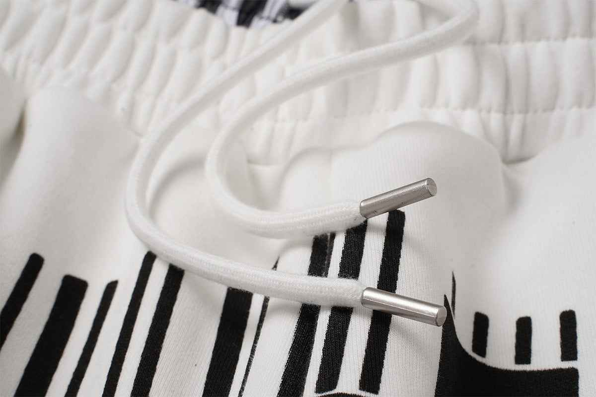 Wide-Leg Sweatpants with Barcode Cross Print & Double Waistband