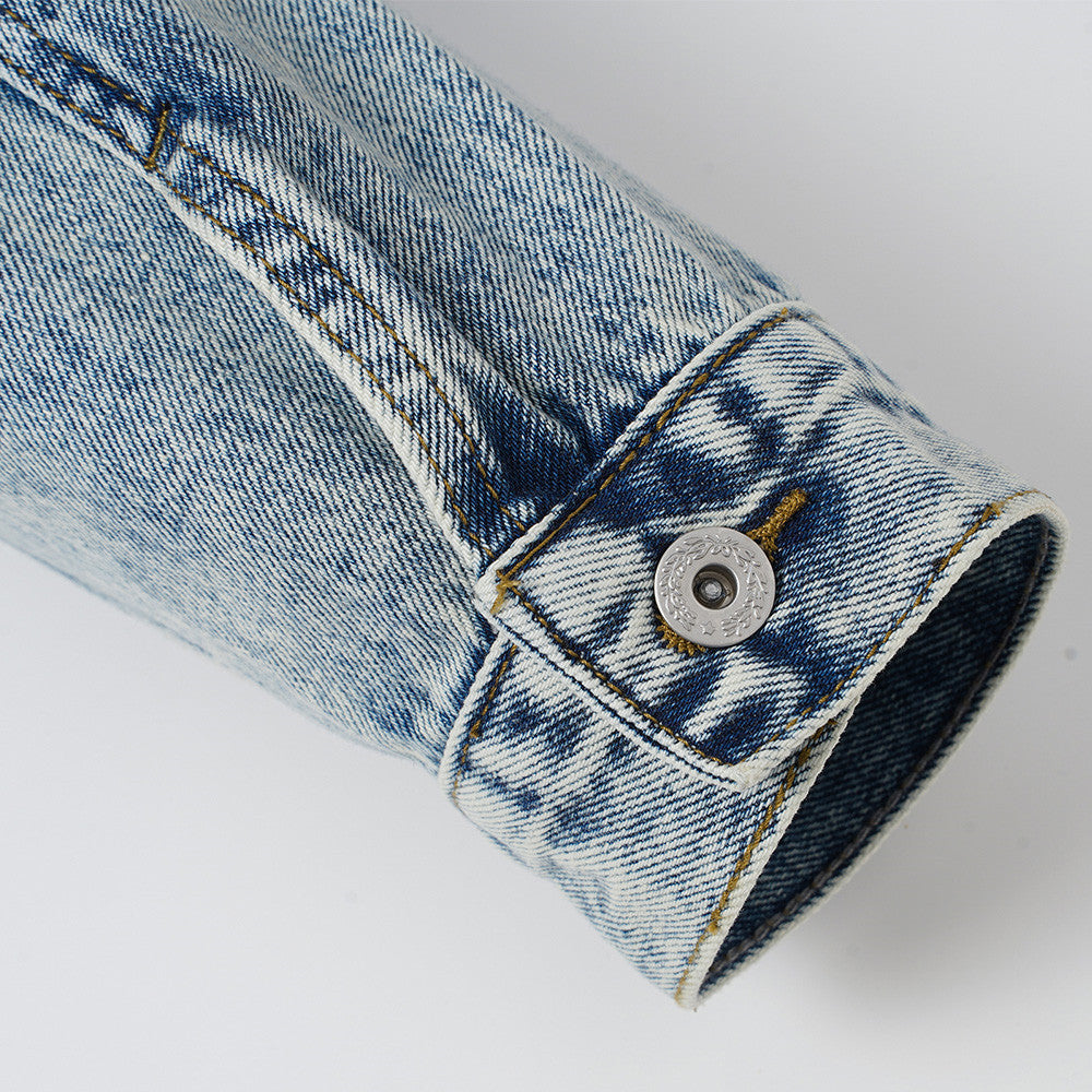 Veste en denim délavé à l’acide avec col en velours côtelé – Coupe oversize streetwear