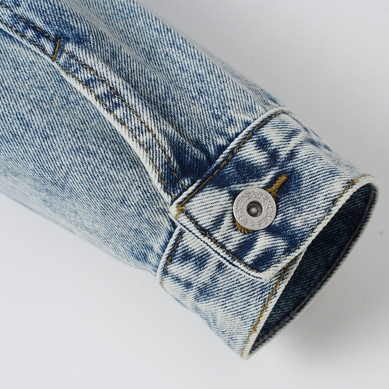 Veste en denim délavé à l’acide avec col en velours côtelé – Coupe oversize streetwear