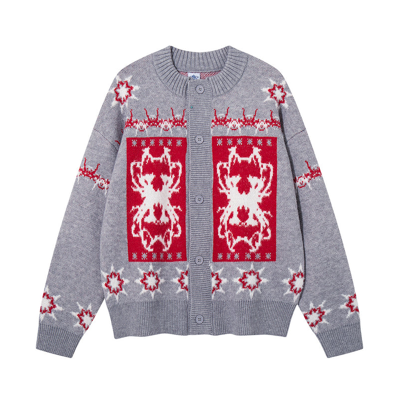 Fair Isle Jacquard Knit Cardigan Sweater – Vintage Christmas Pattern