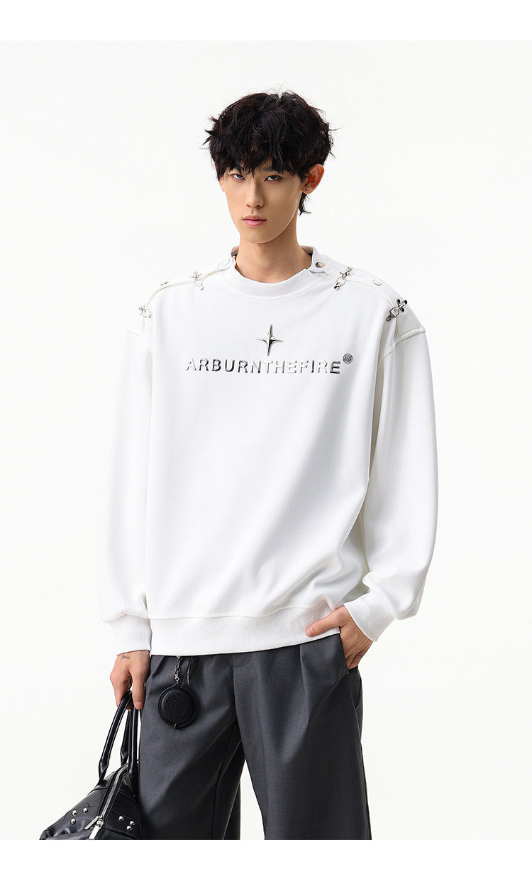 Sweat-shirt punk streetwear à col rond avec anneaux métalliques sur les épaules