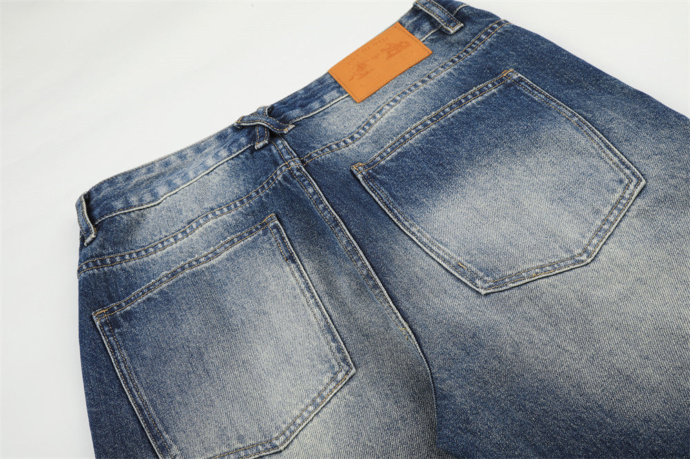 Wide Leg Distressed Jeans – Men's Vintage Wash Flare Denim Pants