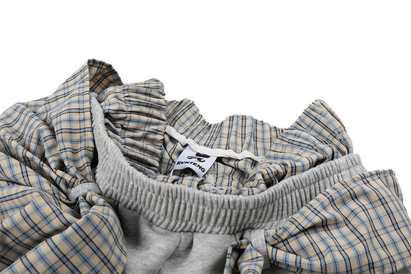 Fake Two-Piece Plaid Splice Double Waistband Shorts – Men's Loose Fit Street Sty