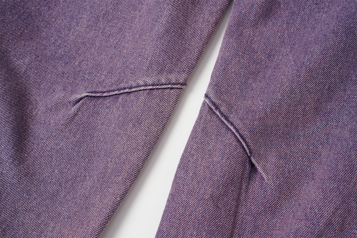Jean taille haute à jambe large – Pantalon barrel en denim violet délavé à l’acide, imprimé graffiti