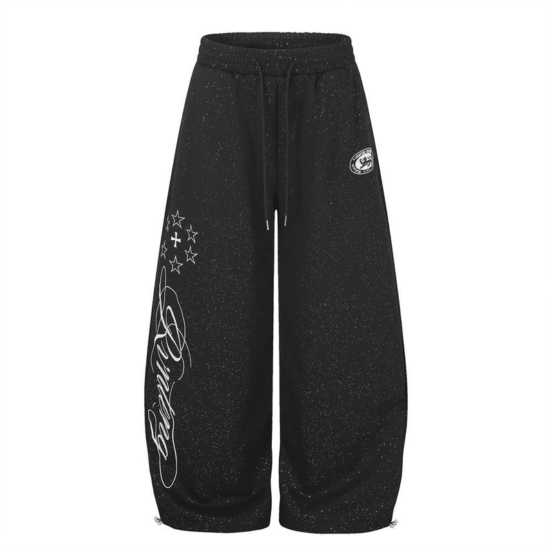 Baggy Track Pants Mens Wide-Leg Star Graphic Sweatpants with Glitter Fabric