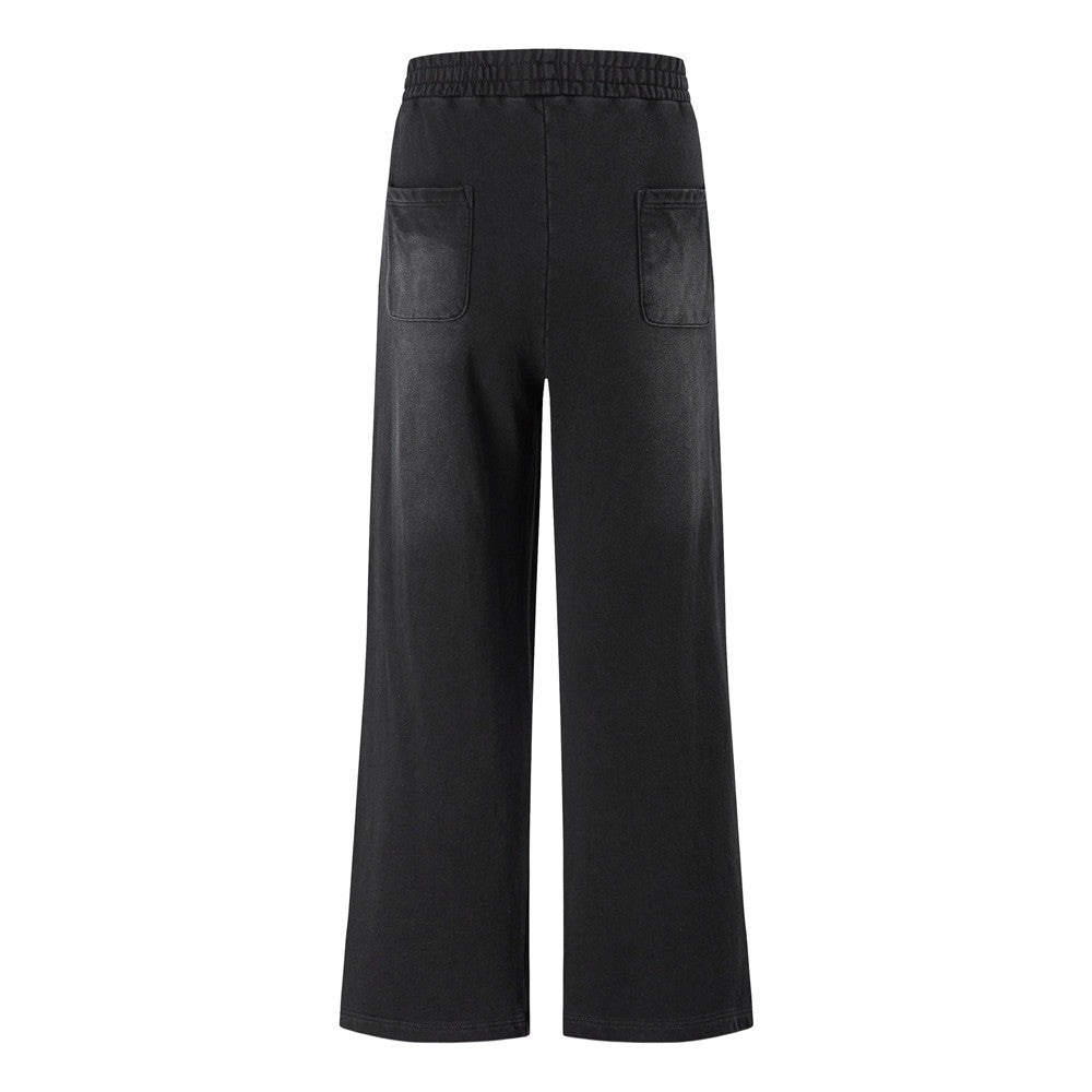 Men's Wide-Leg Sweatpants with Star & Letter Graphic Print, Acid-Wash Streetwear