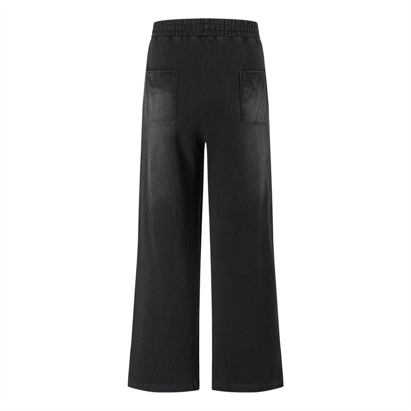 Men's Wide-Leg Sweatpants with Star & Letter Graphic Print, Acid-Wash Streetwear