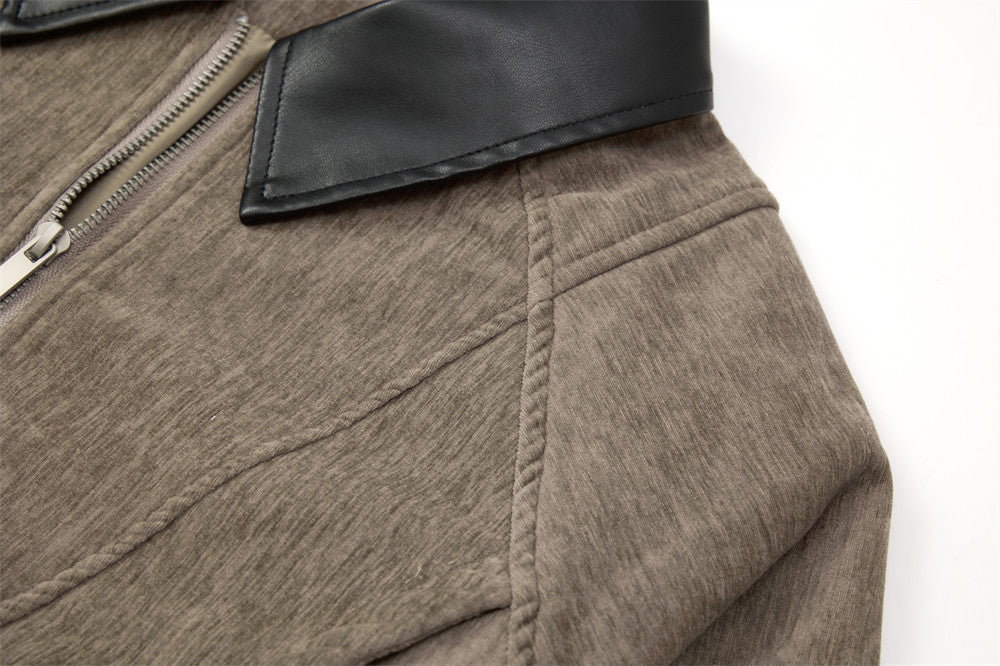 Blouson bomber homme en velours, col en similicuir et grandes poches