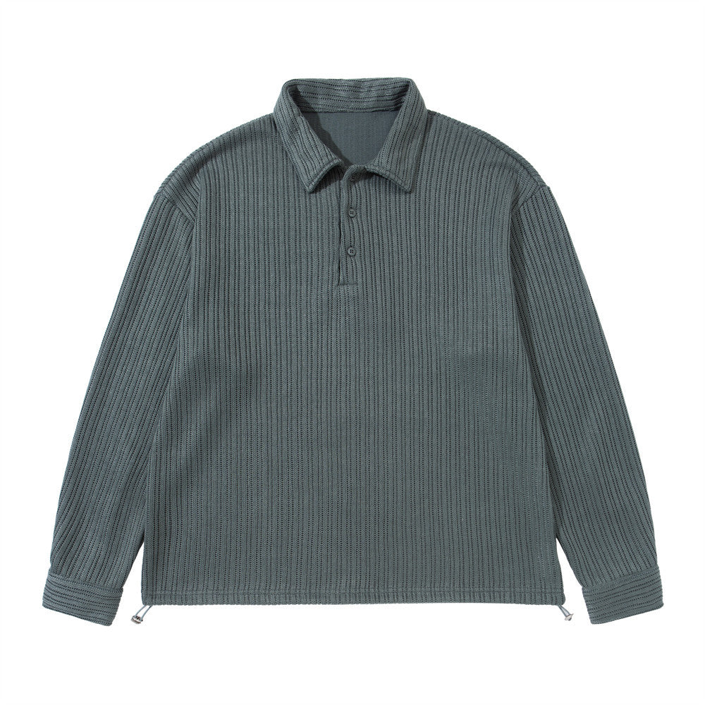 Men's Long Sleeve Collared Shirt – Ribbed Texture Oversized Polo