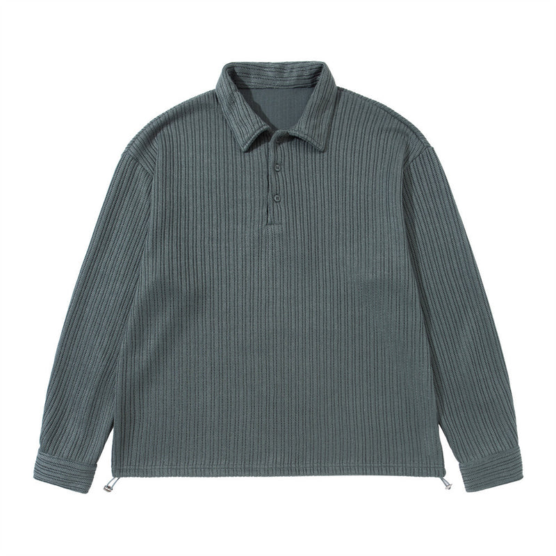 Men's Long Sleeve Collared Shirt – Ribbed Texture Oversized Polo
