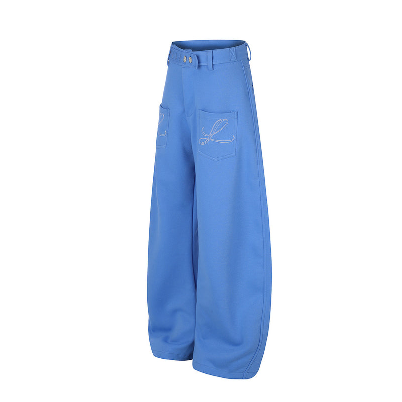 Pantalon habillé à jambes larges – Coupe baggy délavée avec poches brodées et ceinture croisée