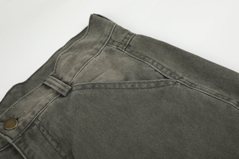 Wide-Leg Cargo Jeans – Washed Denim, Straight-Fit with Multi-Pocket Detail