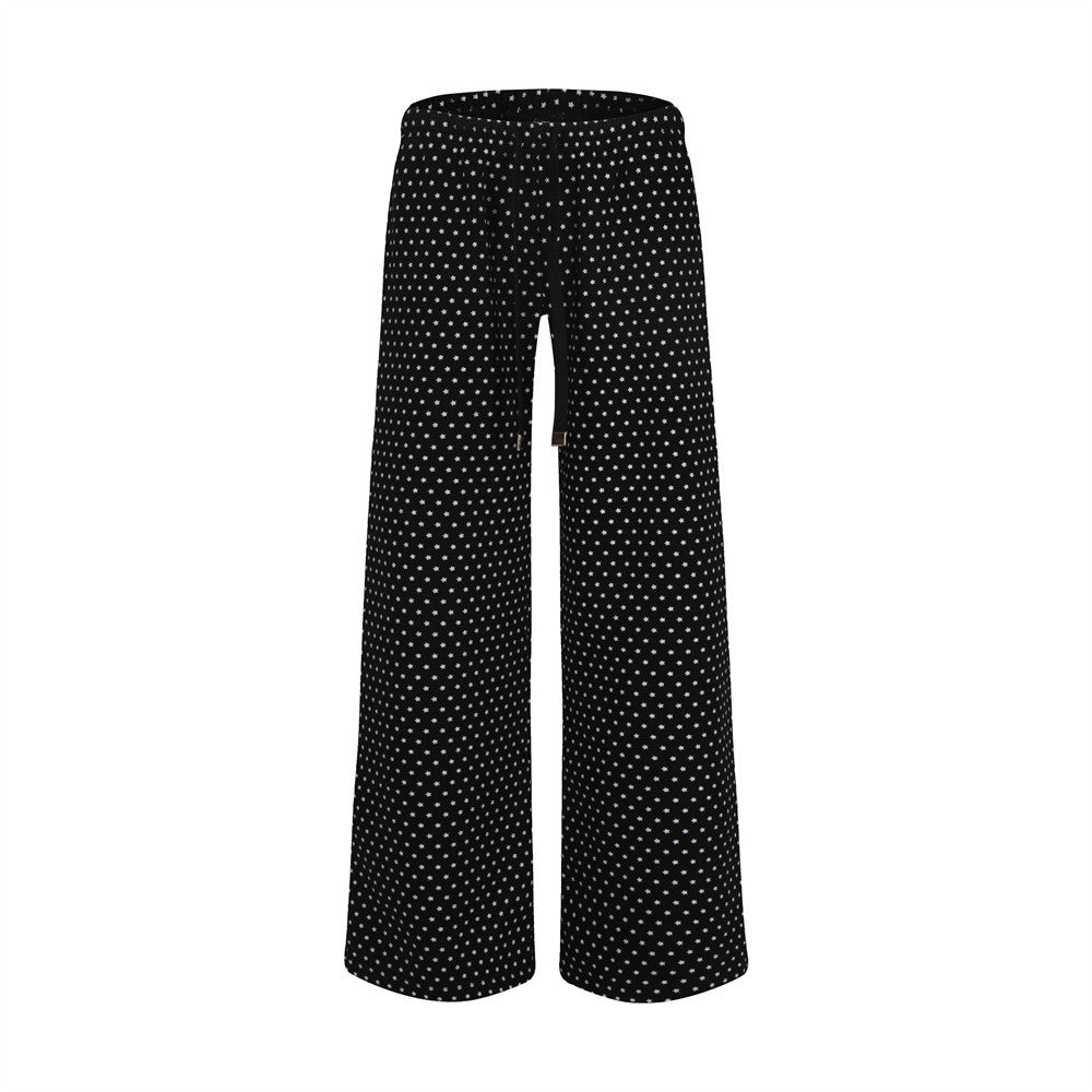 Polka Dot Wide-Leg Pants – Women's Relaxed Fit Drawstring Casual Trousers