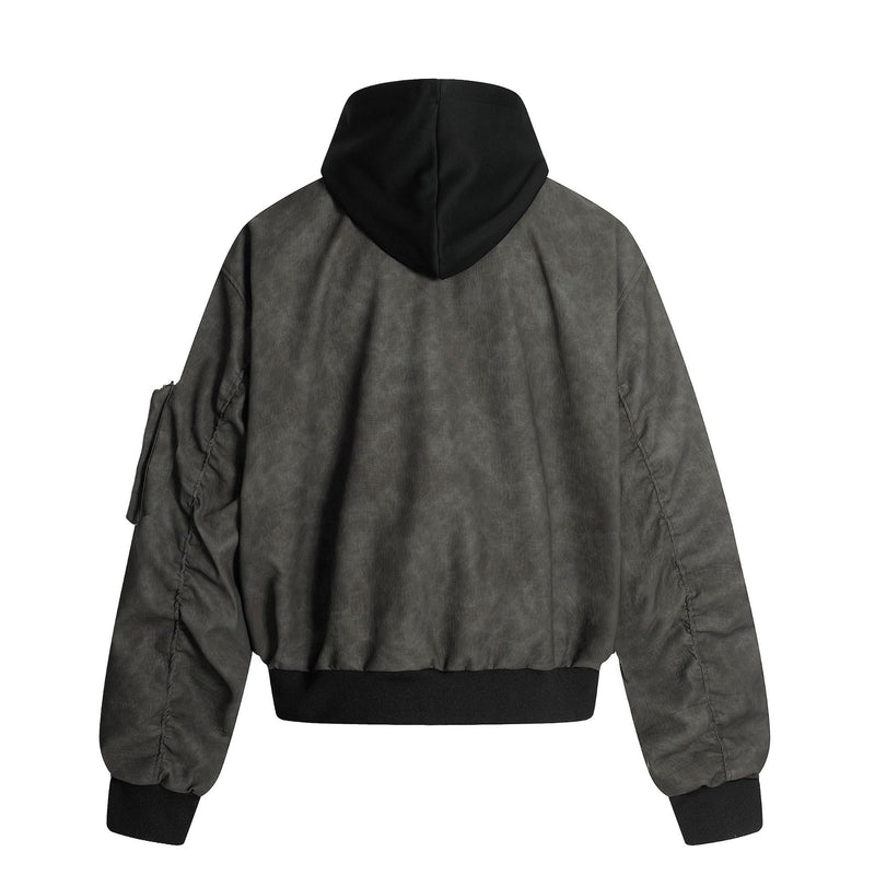 Oversized Hooded Bomber Jacket – Vintage American Streetwear PU Leather Flight