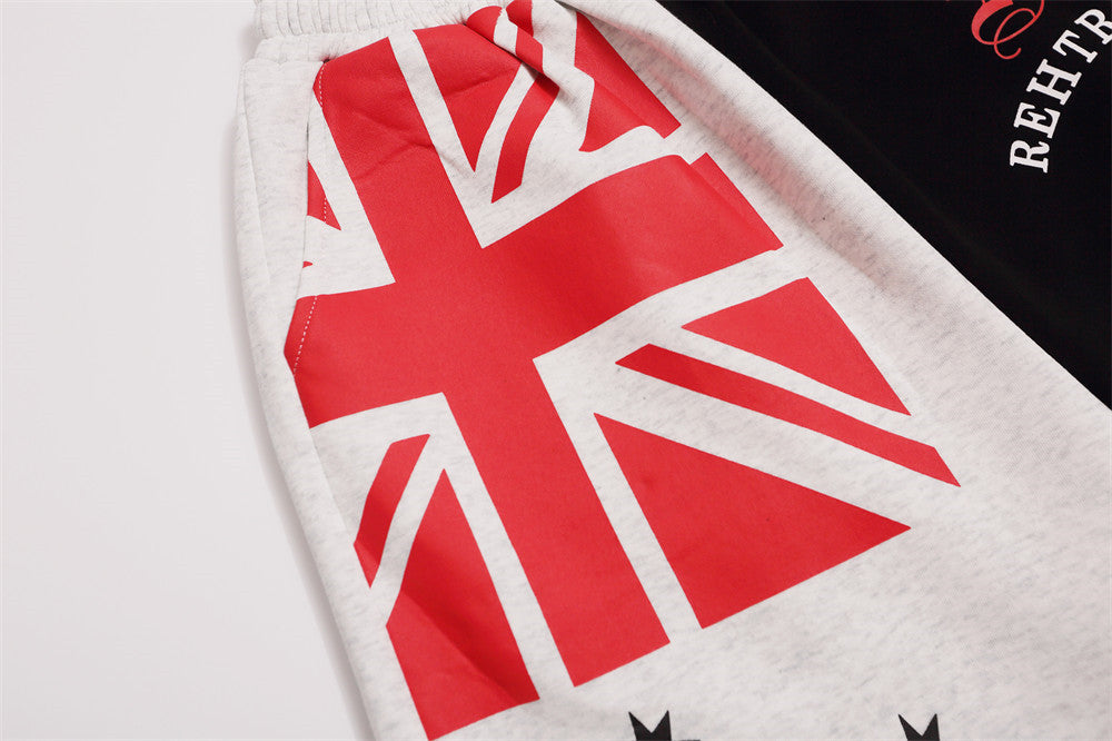 Men's Wide-Leg Sweatpants – Colorblock Union Jack & Camo Print with Script Logo