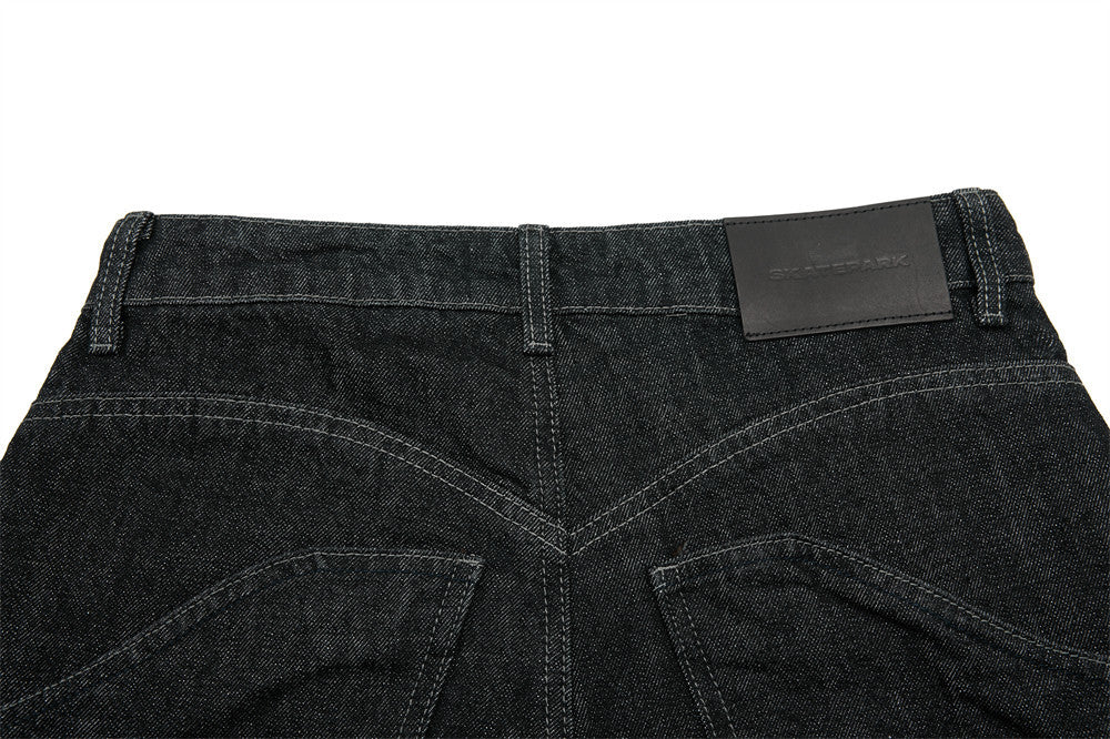 Men's Wide-Leg Black Jeans – Dragon Embroidery Straight Leg Denim