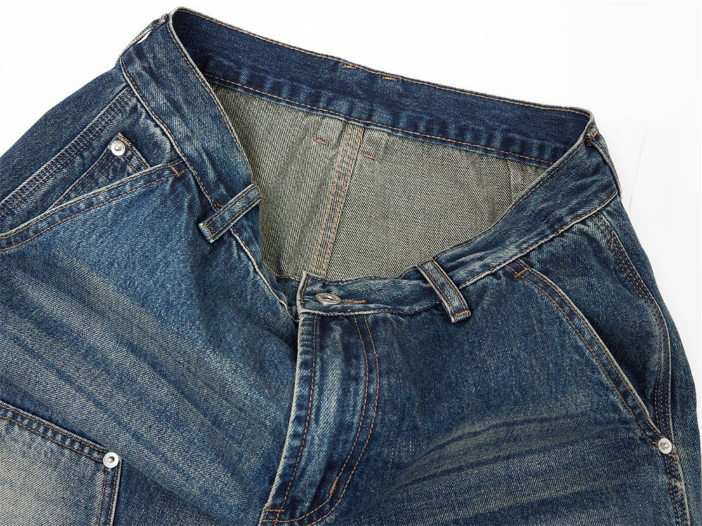 Men's Baggy Carpenter Jeans – Vintage Washed Wide-Leg Denim