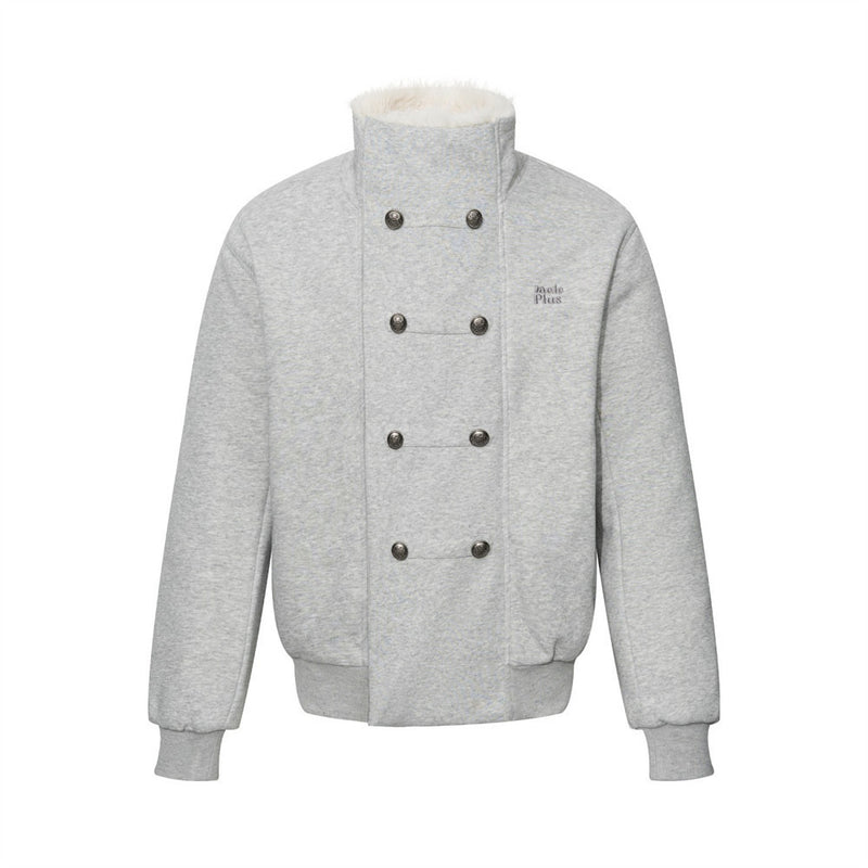 Men's Double-Breasted Stand-Collar Fleece-Lined Jacket