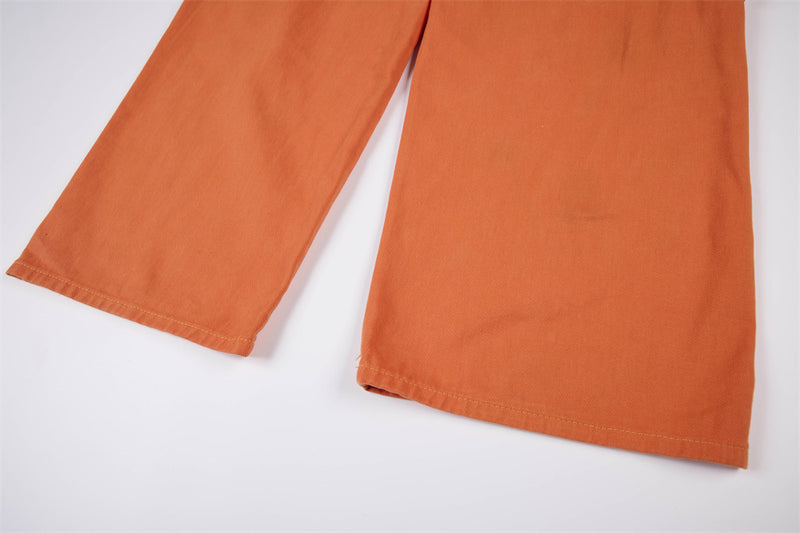 Wide-Leg Cargo Pants – Relaxed Fit Multi-Pocket Straight Trousers in Orange