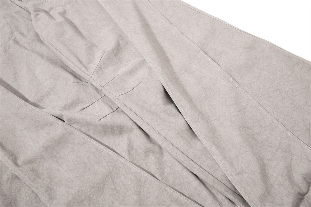 Wide-Leg Pleated Drape Pants – Acid Wash Baggy Trousers with Zip Pockets