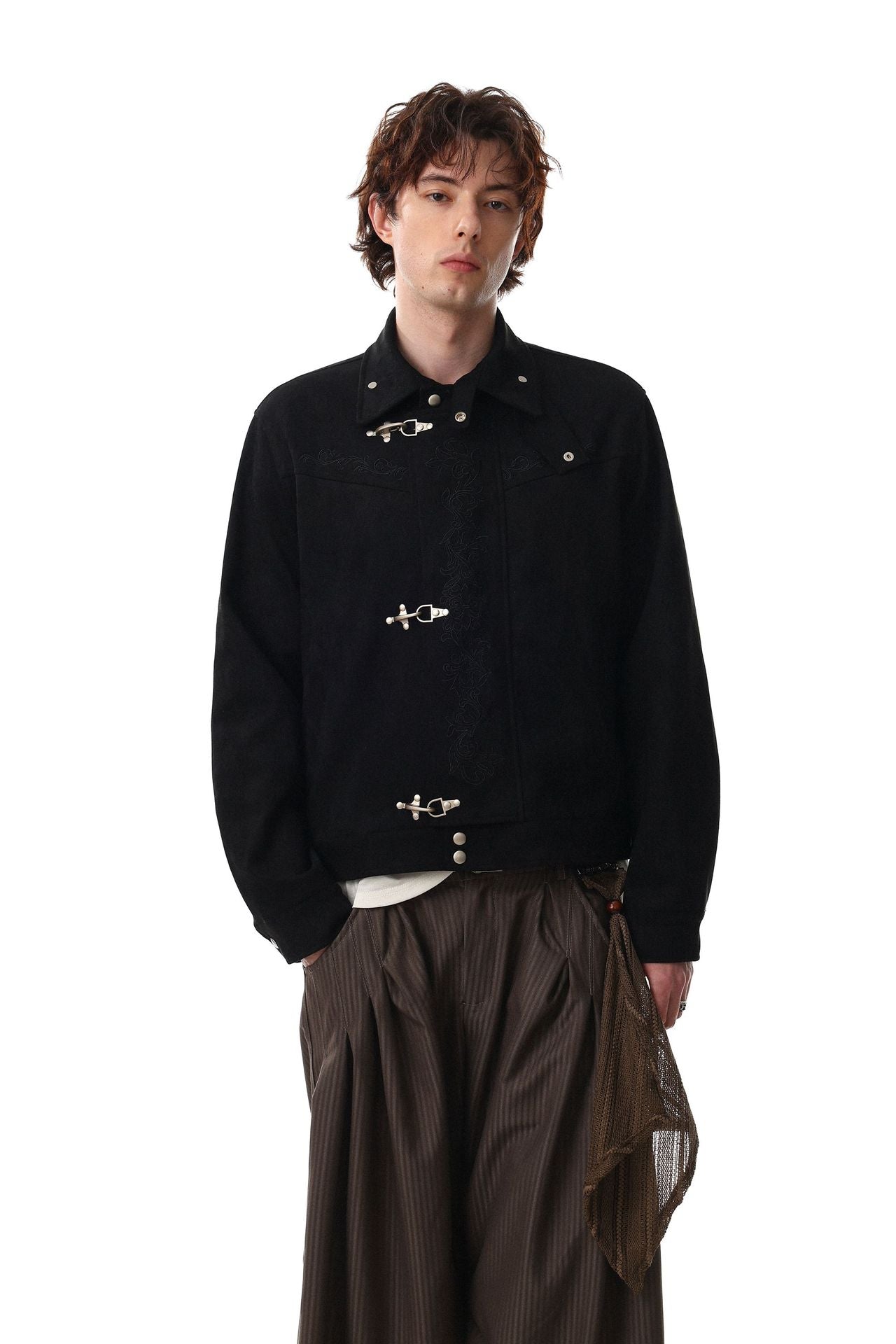 Veste en daim à fermoirs brodés – Style vintage américain Detroit pour homme