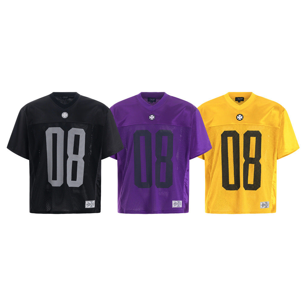 Oversized V-Neck T-Shirt Men's Football Jersey Mesh Number 08 Short Sleeve