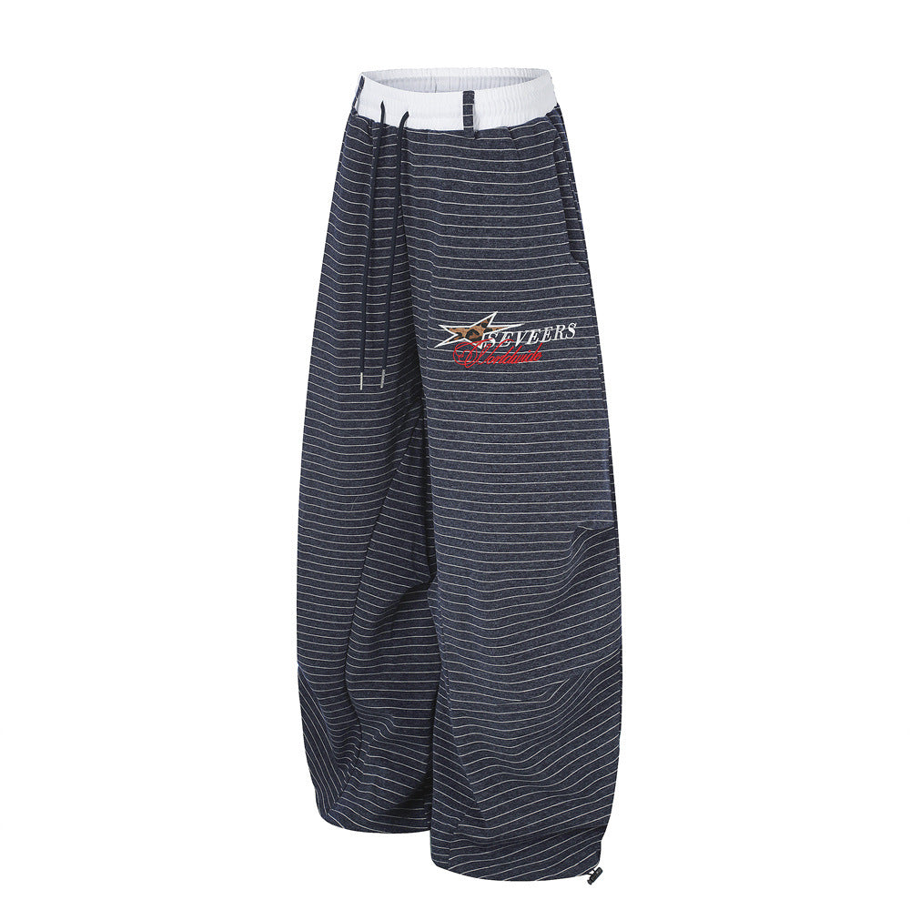 Striped Wide-Leg Sweatpants – Oversized Baggy Fit with Contrast Waistband