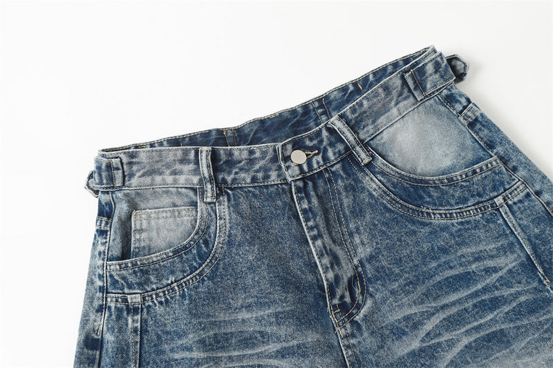 Gradient Washed Ripped Wide-Leg Jeans – Baggy Patchwork Dad Pants